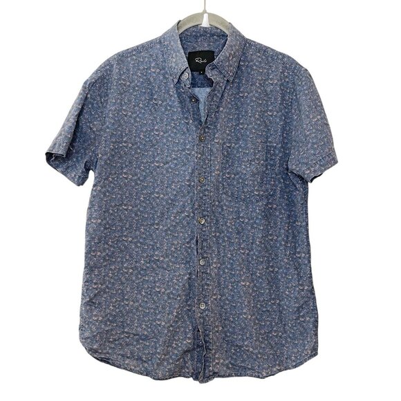 Rails Fairfax Shirt Mens sz S Knit Cotton Short Sleeve Blue Floral Button Front - Picture 1 of 6